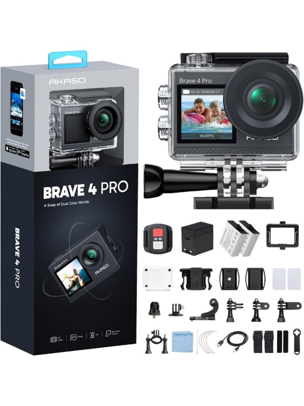 4K Waterproof Action Camera, 30fps, Underwater Video, Adventure & Sports Ready